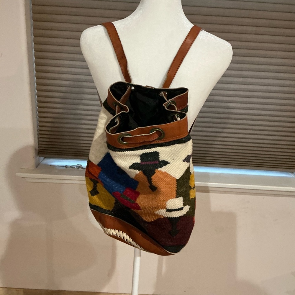 Handmade Wool Tote with Leather Accents Backpack